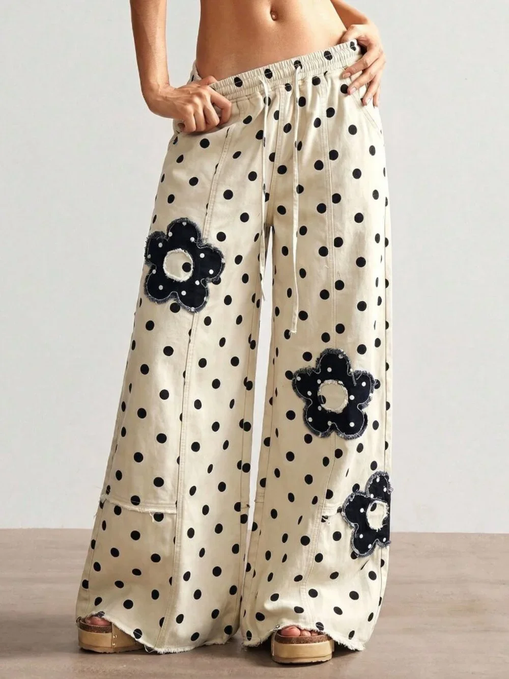Multicolor Casual Boho Women's Polka Dot Patchwork Loose Wide Leg Pants